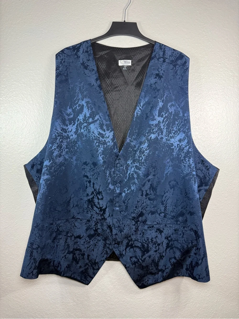 Men's blue black patterned vest Size 6XLT Formal Tuxedo Suit Waistcoat Wedding